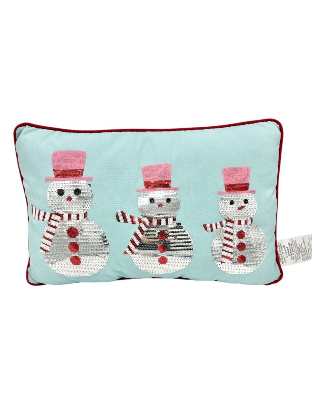 Snowman Sequin Holiday Accent Pillow With Red Striped Back By Members Mark 22x14